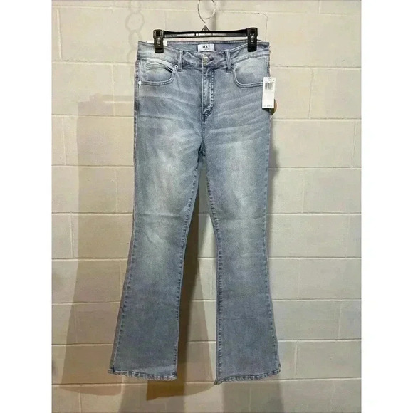 OAT New York Women's High Rise Flare Jeans Light Palms 90s 80s Boho Festival NWT - Picture 2 of 13